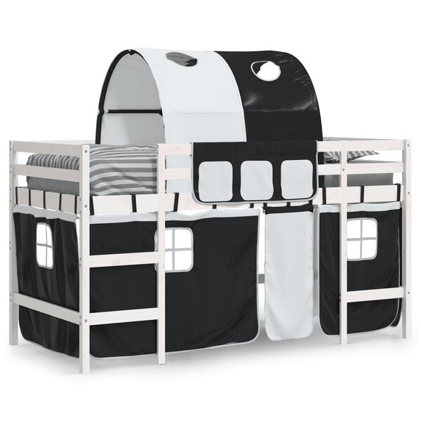 vidaXL Letto a Soppalco con Tunnel Bambini Bianco e Nero 80x200cm Pino