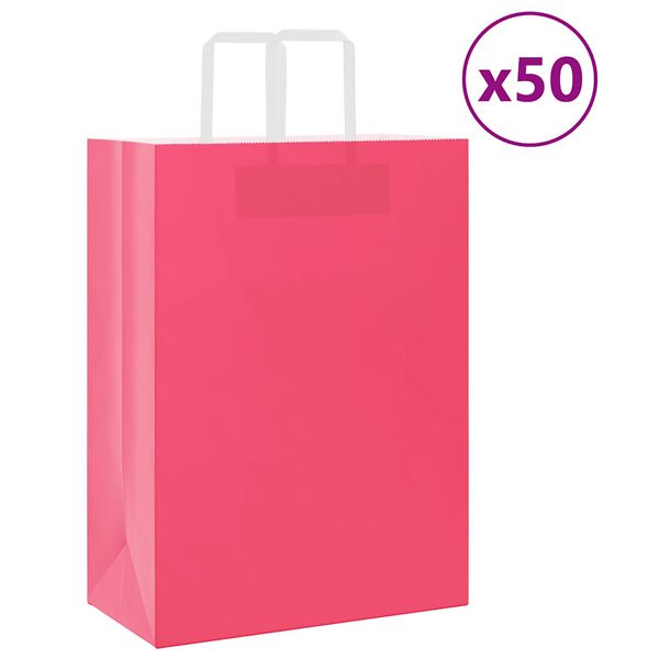 vidaXL Sacchetti di Carta 50 pz con Manici Rosa 32x17x44 cm