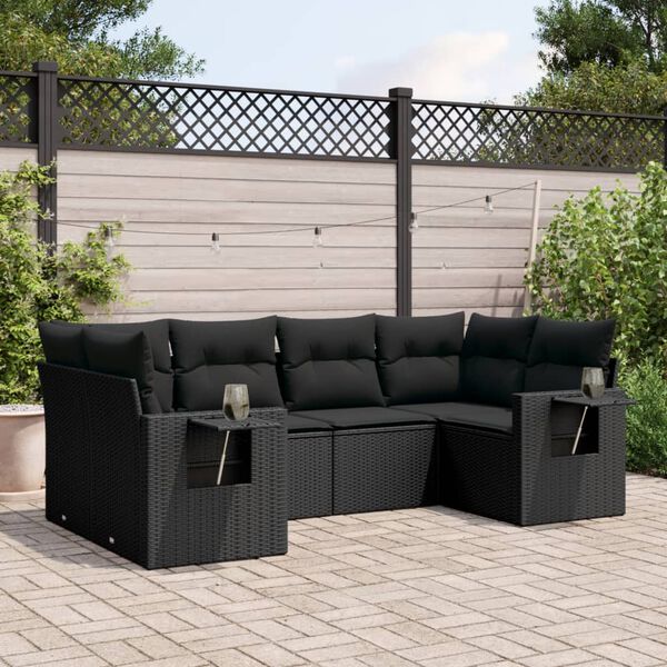 vidaXL Set Divano da Giardino 6 pz con Cuscini Nero in Polyrattan