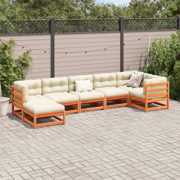 vidaXL Set Divani Giardino 7 pz con Cuscini Marrone Cera Massello Pino