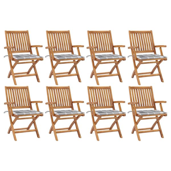 vidaXL Sedie da Giardino Pieghevoli con Cuscini 8 pz Massello di Teak