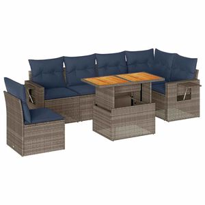 vidaXL Set Divani da Giardino 7 pz con Cuscini Grigio in Polyrattan