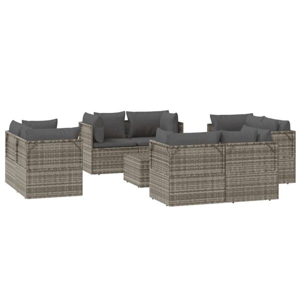 vidaXL Set Divani da Giardino 9 pz con Cuscini in Polyrattan Grigio