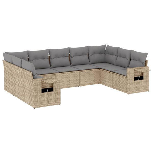 vidaXL Set Divano da Giardino 9 pz con Cuscini Beige in Polyrattan