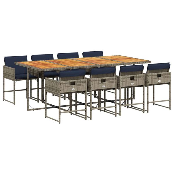 vidaXL Set da Pranzo da Giardino 9 pz con Cuscini in Polyrattan Grigio