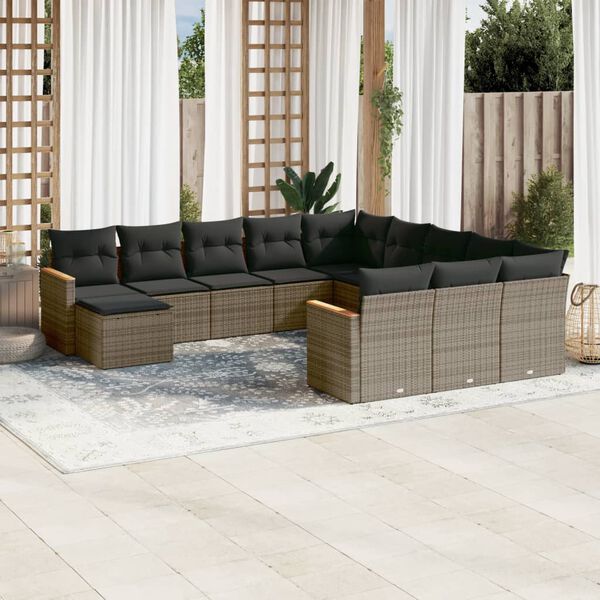 vidaXL Set Divani da Giardino 12 pz con Cuscini Grigio in Polyrattan