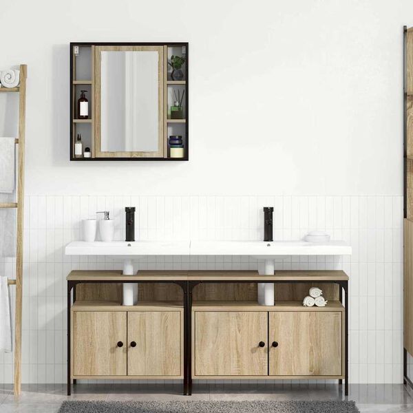 vidaXL Set di mobili per il bagno 3 pcs Marrone Legno multistrato