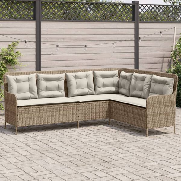 vidaXL Divano da Giardino con Cuscini a L Beige in Polyrattan