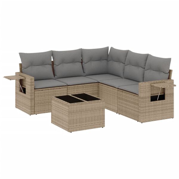 vidaXL Set Divano da Giardino 6 pz con Cuscini Beige in Polyrattan