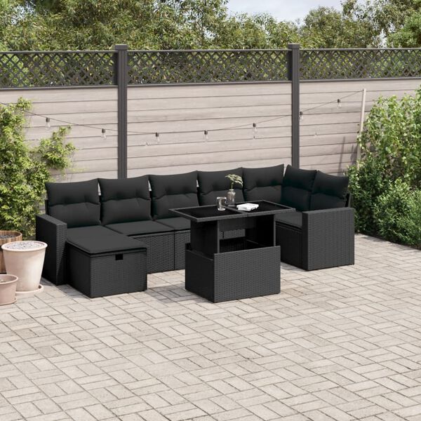 vidaXL Set Divani da Giardino con Cuscini 8 pz Nero in Polyrattan