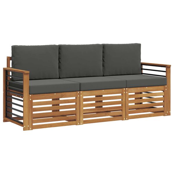 vidaXL Set divani 3 pcs Naturale e Antracite Legno di Acacia Massello
