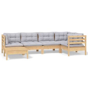 vidaXL Set Divani da Giardino 6 pz con Cuscini Grigi Massello di Pino