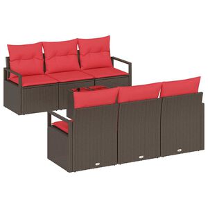 vidaXL Set di divani con cuscino 7 pcs Marrone e Rosso polyrattan