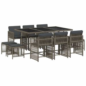 vidaXL Set da Pranzo da Giardino 11pz con Cuscini in Polyrattan Grigio