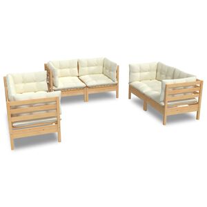 vidaXL Set Divani da Giardino 6 pz con Cuscini Crema in Massello di Pino