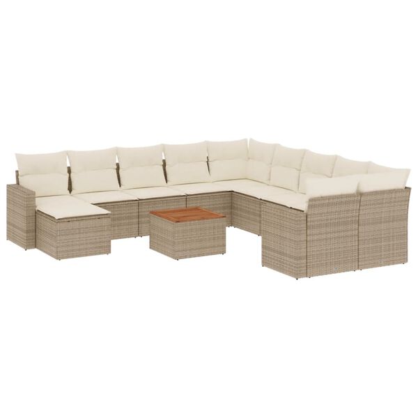 vidaXL Set Divani da Giardino 12 pz con Cuscini Beige in Polyrattan