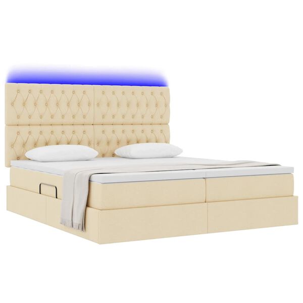 vidaXL Letto con luci a strisce a LED Crema 180 x 200 cm Tessuto