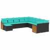 vidaXL Set Divani da Giardino 11 pz con Cuscini Nero in Polyrattan