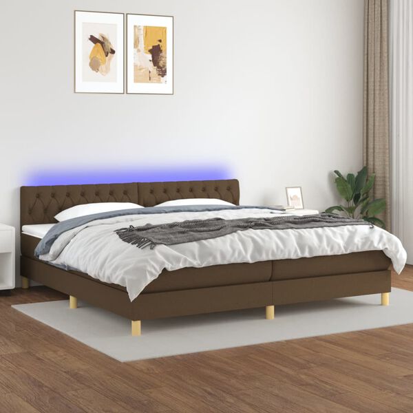 vidaXL Letto a Molle Materasso e LED Marronescuro 200x200cm in Tessuto