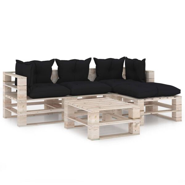 vidaXL Set Salotto Giardino su Pallet Cuscini 5 pz in Legno di Pino