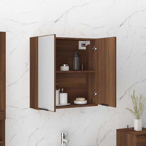 vidaXL Armadietto a Specchio da Bagno Rovere Marrone 64x20x67 cm