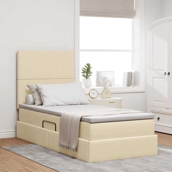 vidaXL Letto con contenitore e materasso Crema 90 x 190 cm Poliestere
