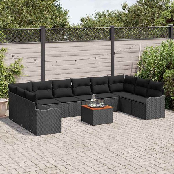 vidaXL Set Divano da Giardino con cuscino 11 pcs Nero polyrattan