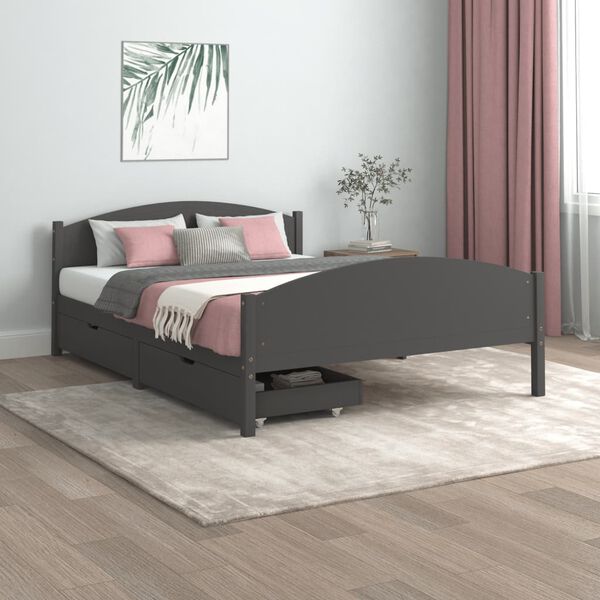 vidaXL Giroletto 2 Cassetti Grigio Scuro Legno Massello Pino 160x200cm