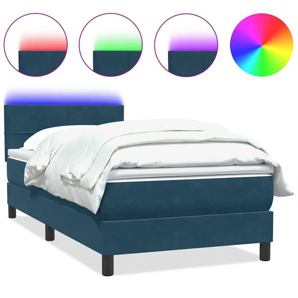 vidaXL Letto a Molle con Materasso e LED Blu Scuro 80x210 cm Velluto
