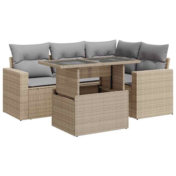 vidaXL Set Divano da Giardino 5 pz con Cuscini Beige in Polyrattan