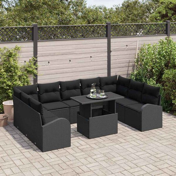 vidaXL Set Divano da Giardino con cuscino 10 pcs Nero Poly Rattan