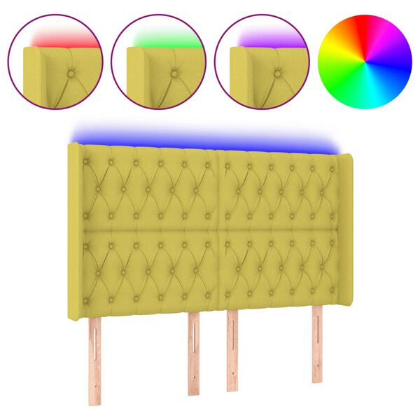 vidaXL Testiera a LED Verde 147x16x118/128 cm in Tessuto