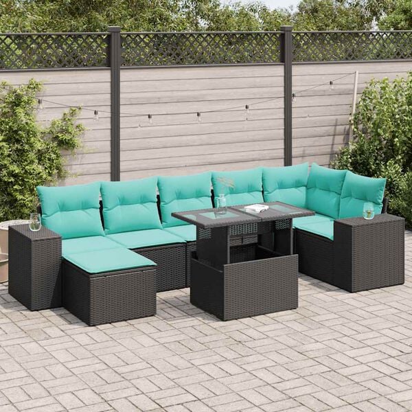 vidaXL Set Divani da Giardino con Cuscini 8 pz Nero Polyrattan Acacia