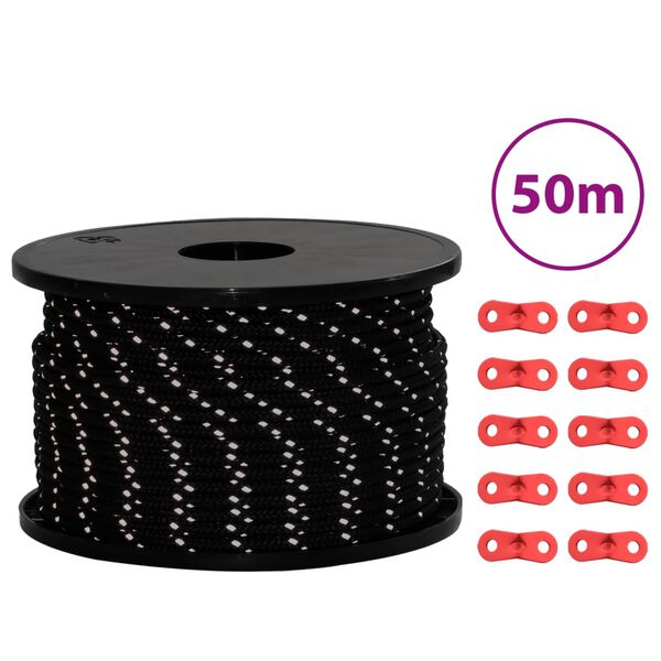 vidaXL Corda Tenda con Strisce Riflettenti e Chiavi 50 m 5 mm