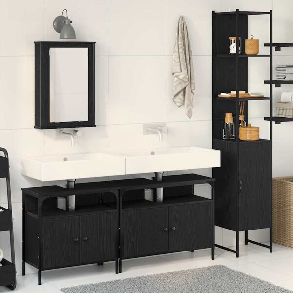 vidaXL Set di mobili per il bagno 4 pcs Rovere Nero Legno multistrato