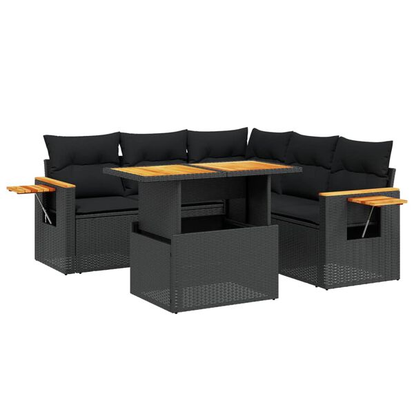 vidaXL Set Divano da Giardino 6 pz con Cuscini Nero in Polyrattan