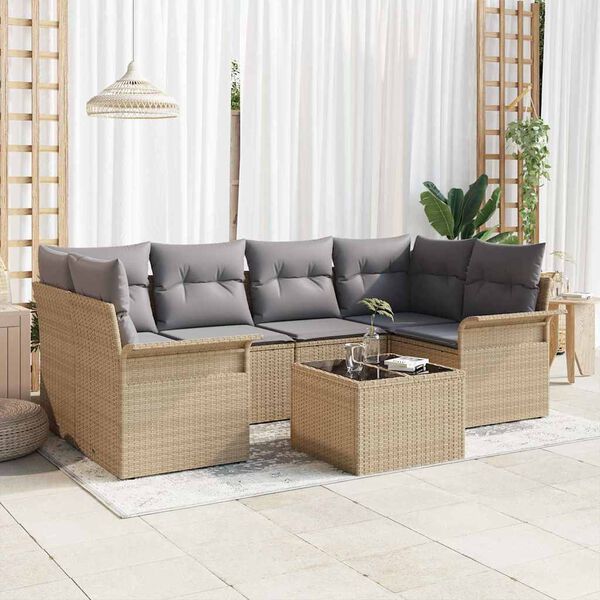vidaXL Set Divano da Giardino 7 pcs Beige Poly Rattan