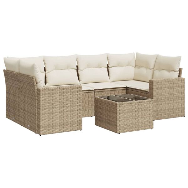 vidaXL Set Divani da Giardino 7 pz con Cuscini Beige in Polyrattan