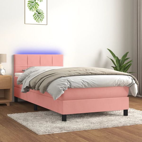 vidaXL Letto a Molle con Materasso e LED Rosa 90x190 cm in Velluto