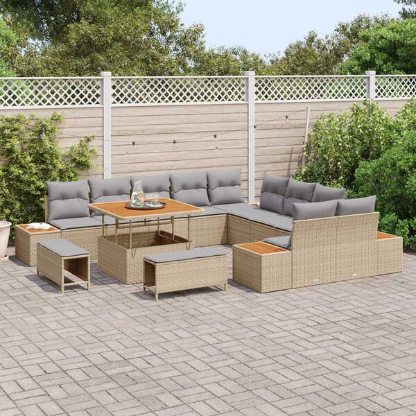 vidaXL Set Divano da Giardino 13 pcs Beige polyrattan