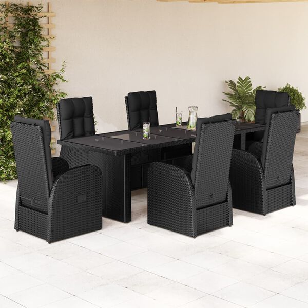 vidaXL Set da Pranzo da Giardino 7 pz Nero con Cuscini in Polyrattan