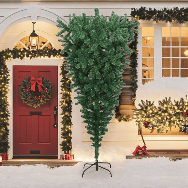 vidaXL Albero di Natale Capovolto con Supporto Verde 240 cm in PVC