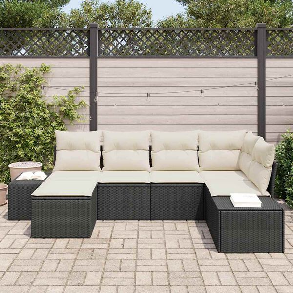 vidaXL Set Divano da Giardino 6 pcs Nero e Crema polyrattan