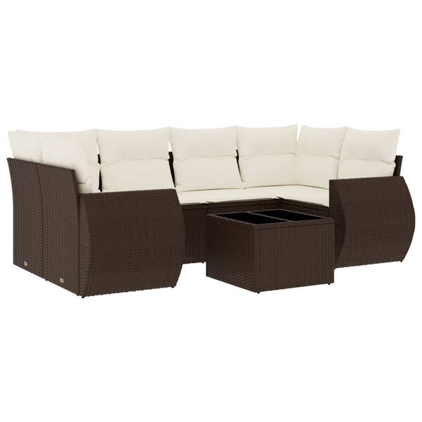 vidaXL Set Divani da Giardino 7 pz con Cuscini Marrone in Polyrattan