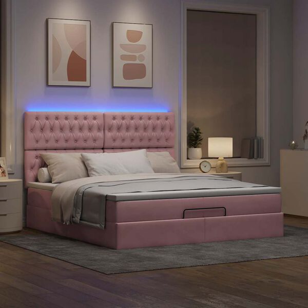 vidaXL Struttura Letto Pouf con Materassi Rosa 200x200 cm Velluto