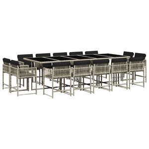 vidaXL Set da Pranzo da Giardino 15 pz con Cuscini Grigio Polyrattan