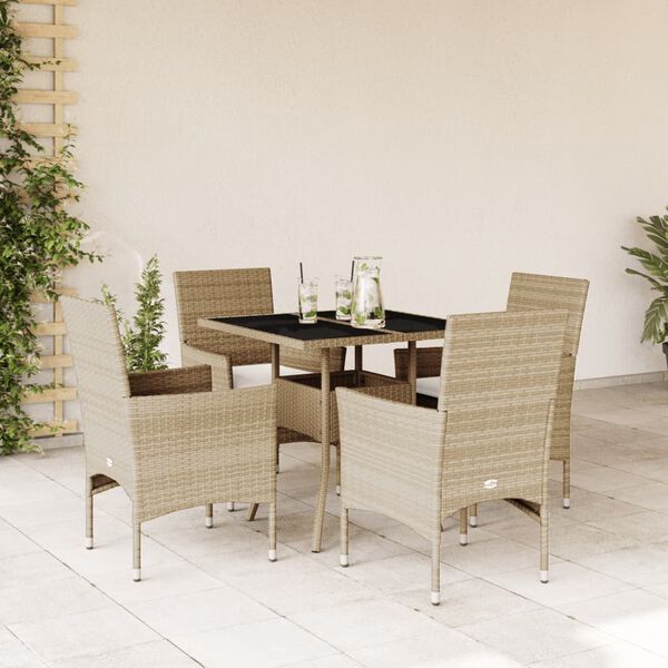 vidaXL Set da Pranzo da Giardino 5 pz con Cuscini Polyrattan e Vetro