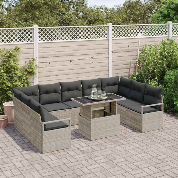 vidaXL Set Divano da Giardino 10 pcs Grigio chiaro polyrattan