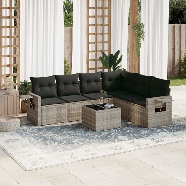 vidaXL Set Divani da Giardino 7pz con Cuscini Grigio Chiaro Polyrattan