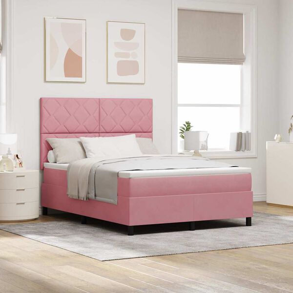 vidaXL Letto a Sorgente LED con materasso Rosa 160 x 200 cm Velluto